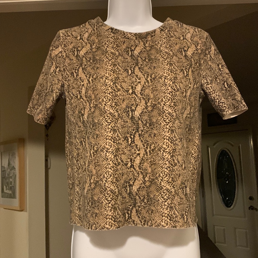 Zara Cotton Scoop Neck Sweater in Animal Print